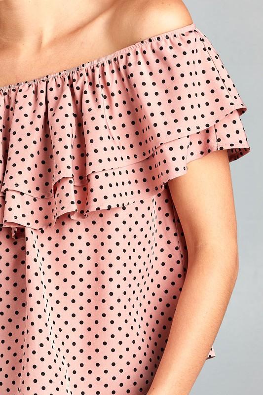 Women's Double Ruffle Off Shoulder Polka Dot Top - Aurein