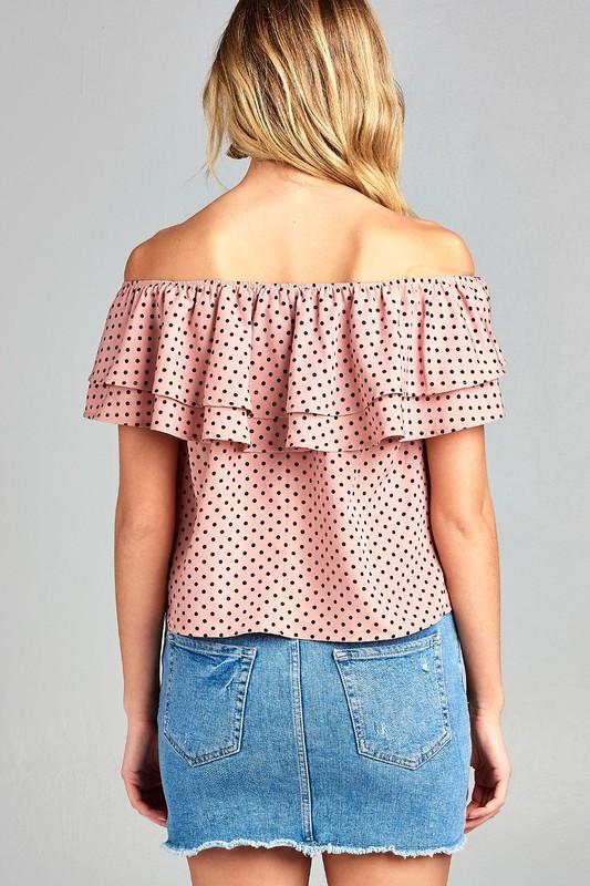 Women's Double Ruffle Off Shoulder Polka Dot Top - Aurein