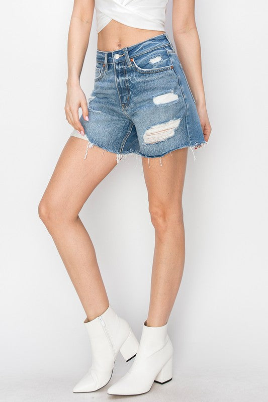 Hybrid Fabric High Rise Midi Shorts - Aurein