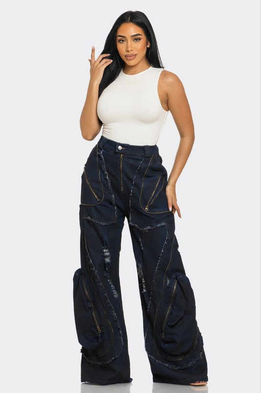 Urban Nomad Distressed Cargo Jeans - Aurein