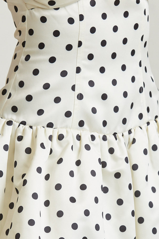 Polkadot Satin Off-Shoulder Bubble Dress - Aurein