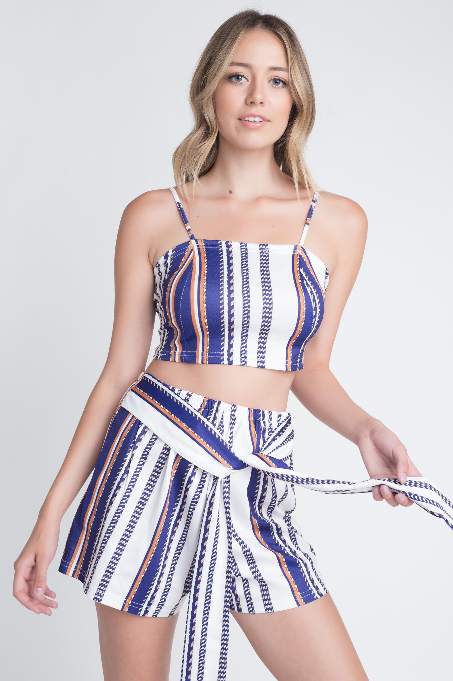 Women's Unique Stripe Printed 2pc Set with Tie - Aurein