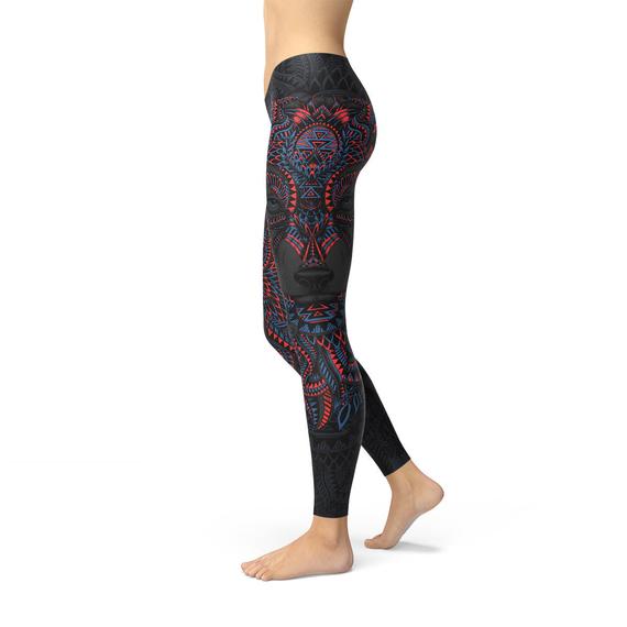 Womens Oriental Black Wolf Leggings - Aurein