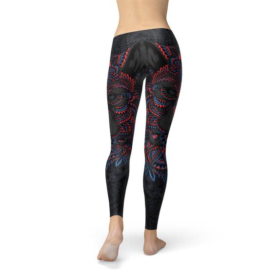Womens Oriental Black Wolf Leggings - Aurein