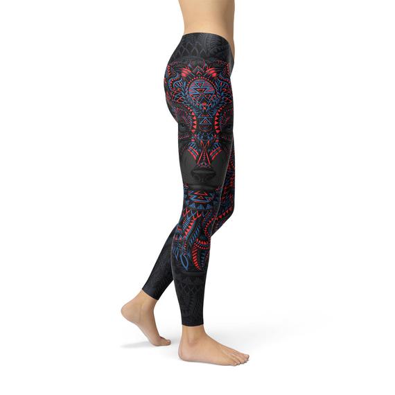 Womens Oriental Black Wolf Leggings - Aurein