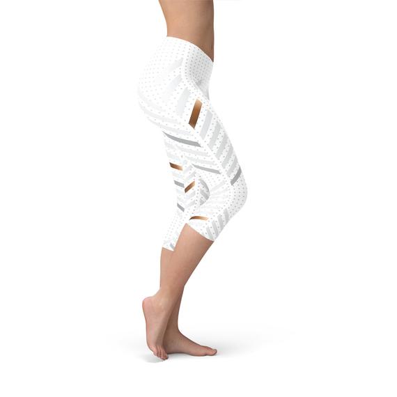 Womens White Stripes Capri Leggings - Aurein
