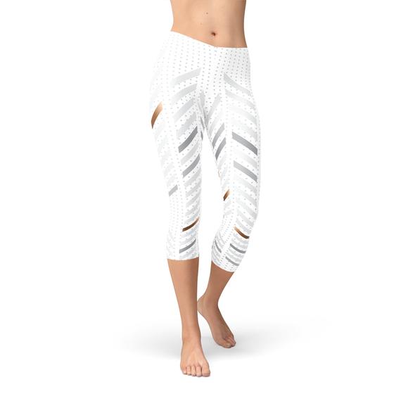 Womens White Stripes Capri Leggings - Aurein