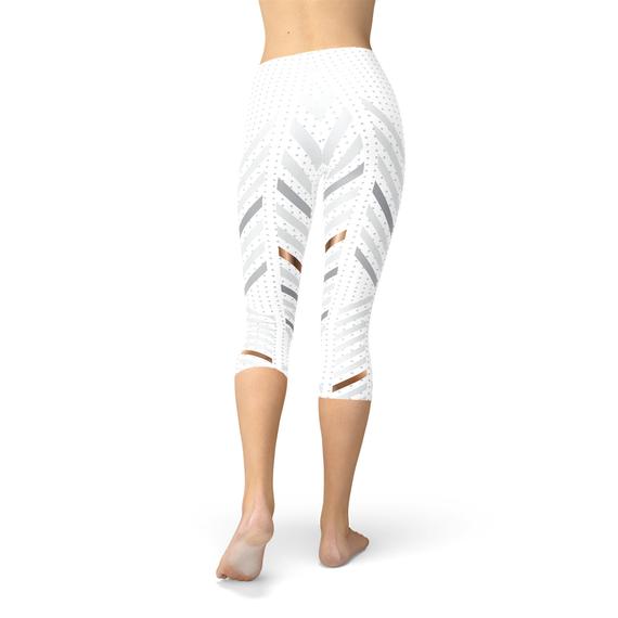 Womens White Stripes Capri Leggings - Aurein