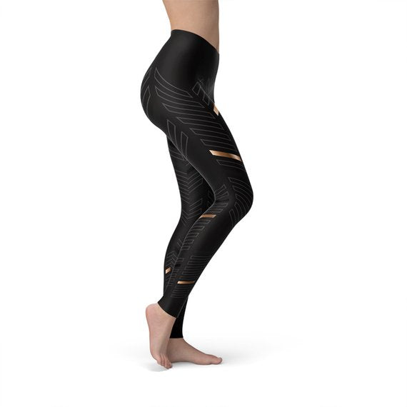 Womens Sports Stripes Black Leggings - Aurein