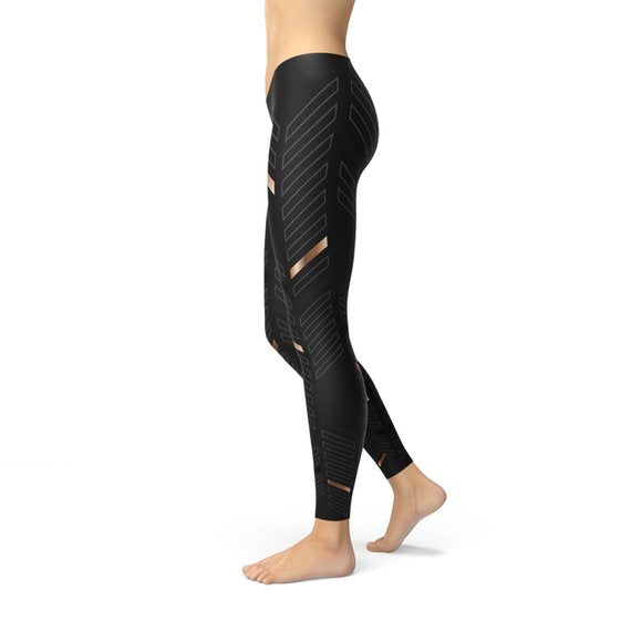 Womens Sports Stripes Black Leggings - Aurein