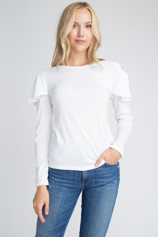 Women's Cold Shoulder Ruffle Long Sleeve Top - Aurein