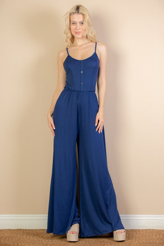 Button Front Wide Leg Jumpsuit - Aurein