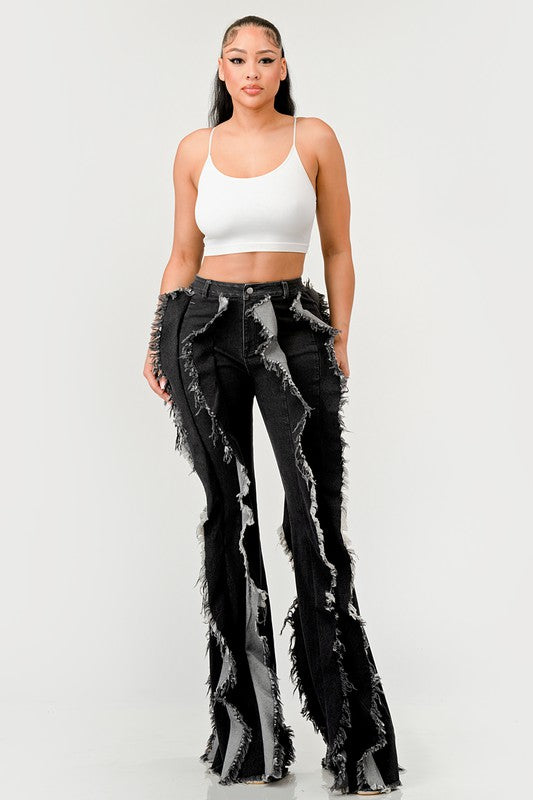 Distressed Denim Frill Jeans - Aurein
