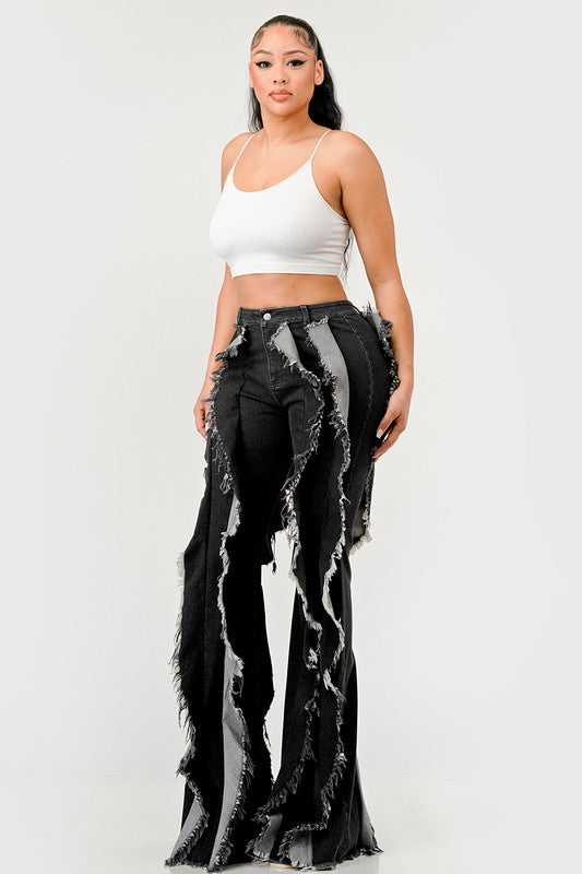 Distressed Denim Frill Jeans - Aurein
