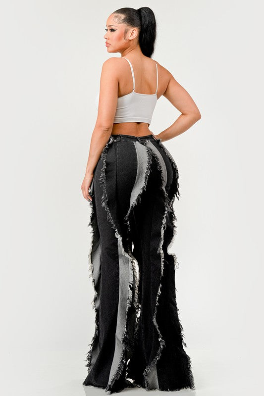 Distressed Denim Frill Jeans - Aurein