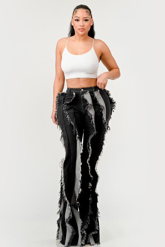 Distressed Denim Frill Jeans - Aurein