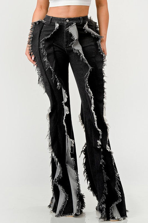 Distressed Denim Frill Jeans - Aurein