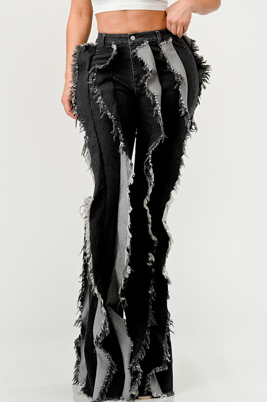 Distressed Denim Frill Jeans - Aurein