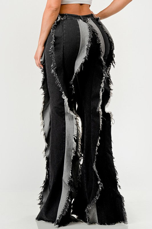 Distressed Denim Frill Jeans - Aurein