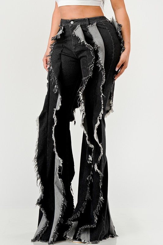 Distressed Denim Frill Jeans - Aurein