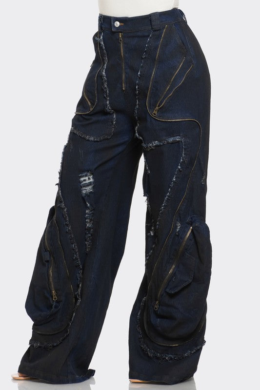 Urban Nomad Distressed Cargo Jeans - Aurein