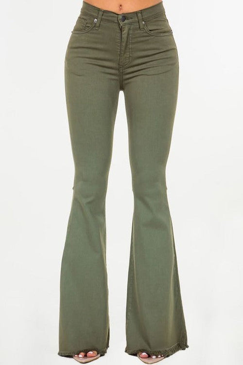 Bell Bottom Jean in Olive - Aurein