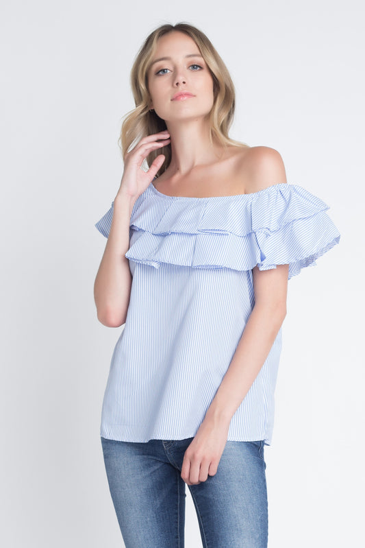 Women's Striped Off Shoulder Ruffle Stripe Blouse - Aurein