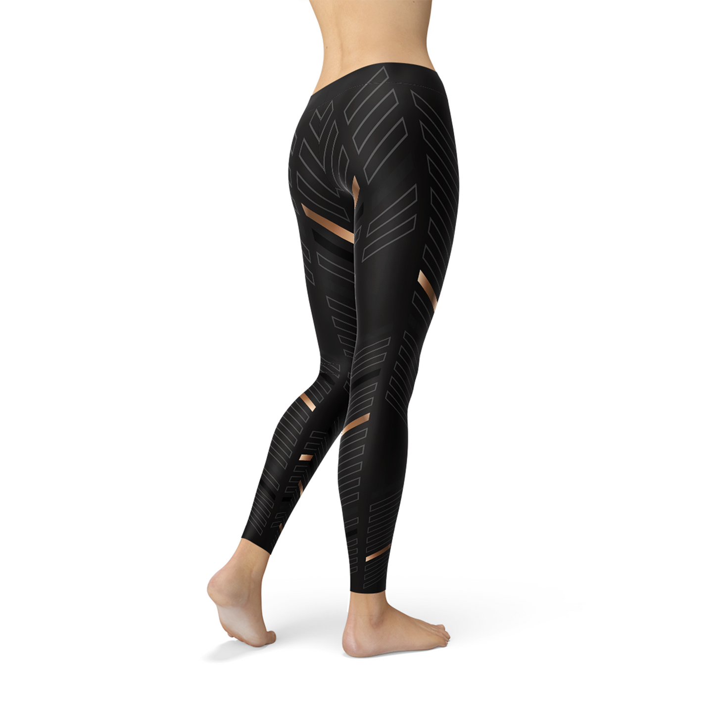 Womens Sports Stripes Black Leggings - Aurein