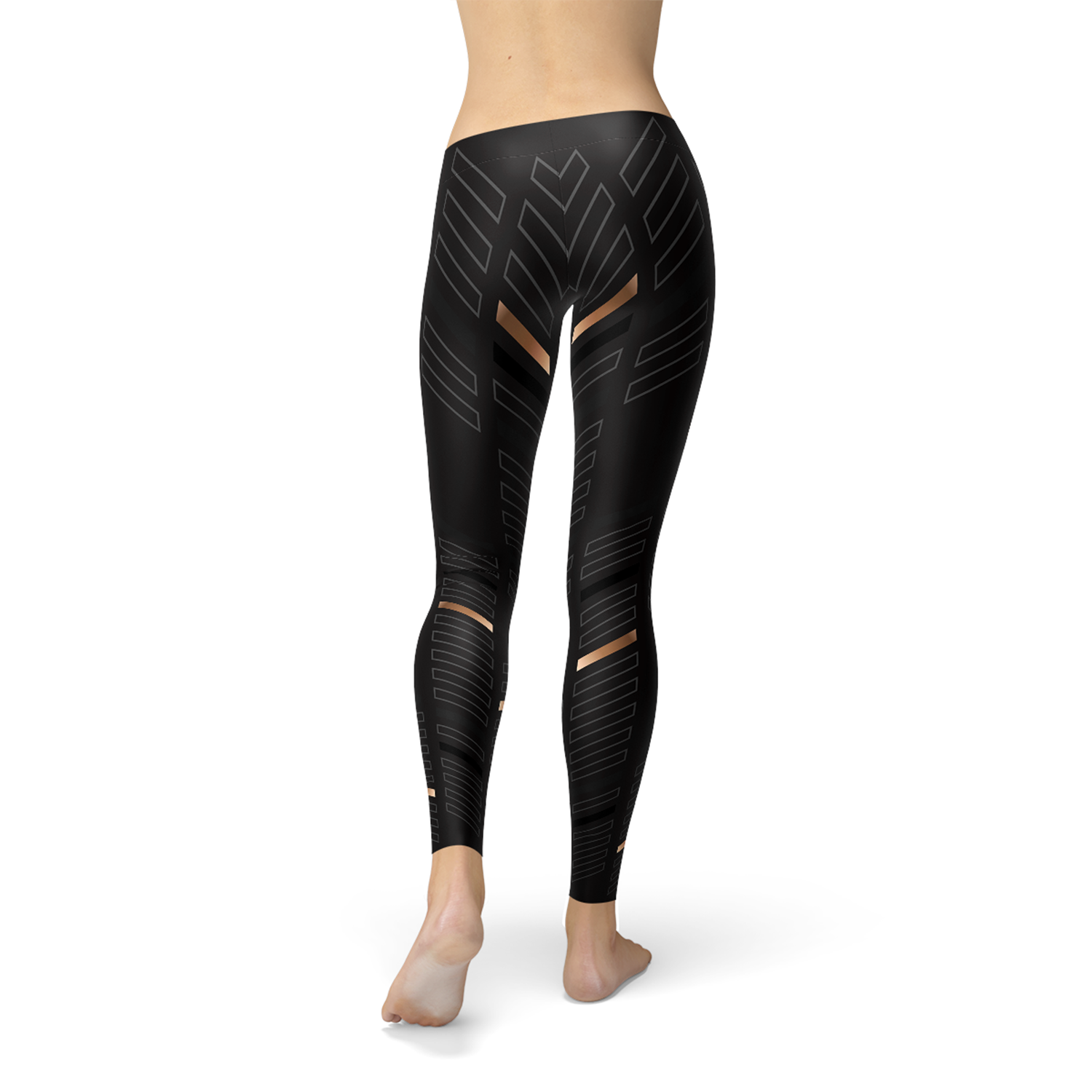 Womens Sports Stripes Black Leggings - Aurein