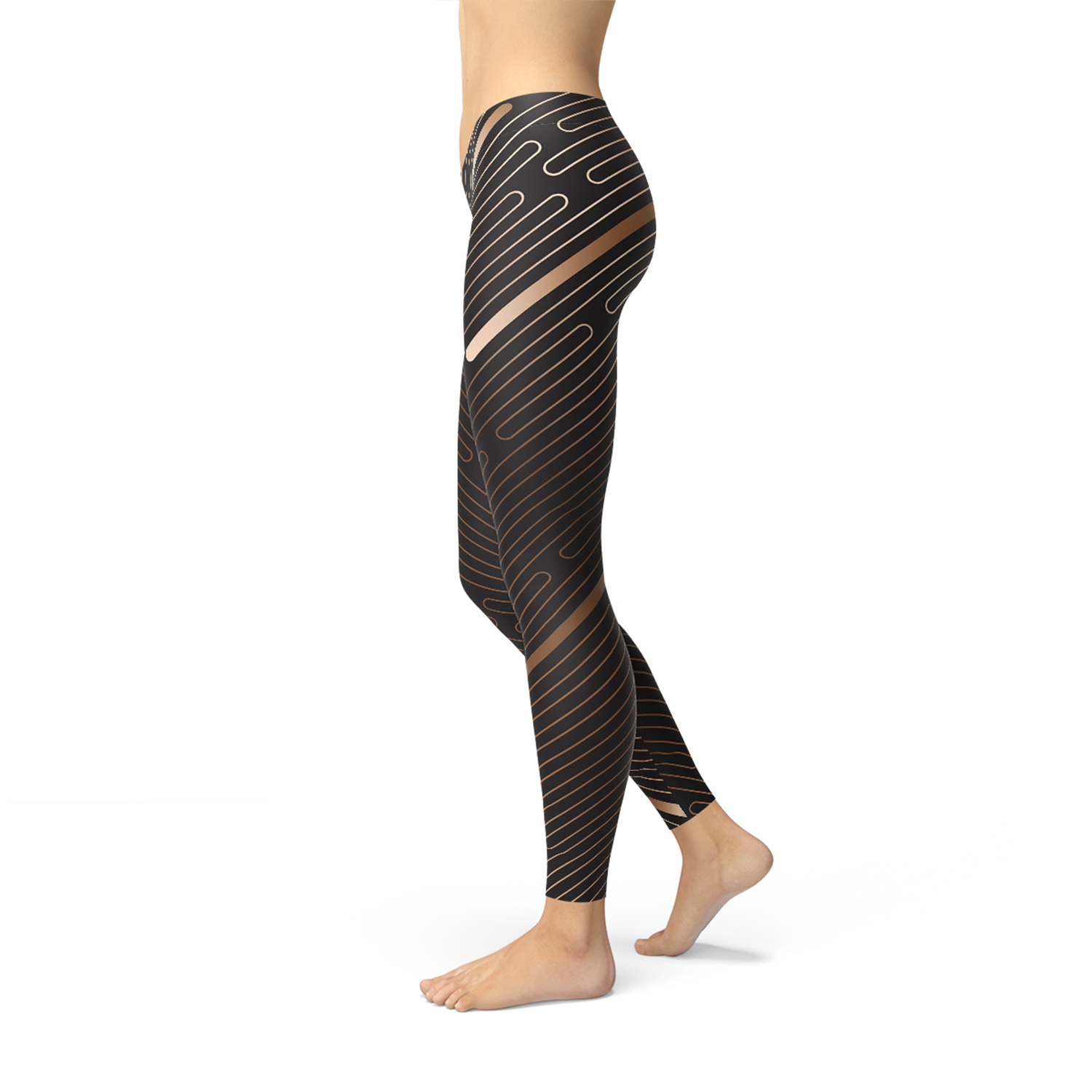 Womens Striped Lines Sports Brown Leggings - Aurein