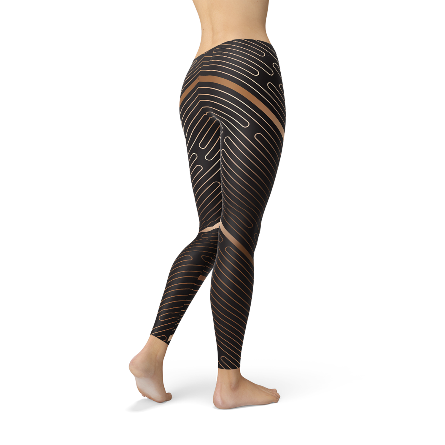 Womens Striped Lines Sports Brown Leggings - Aurein