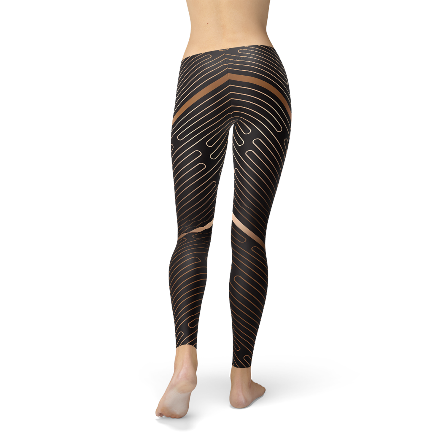 Womens Striped Lines Sports Brown Leggings - Aurein