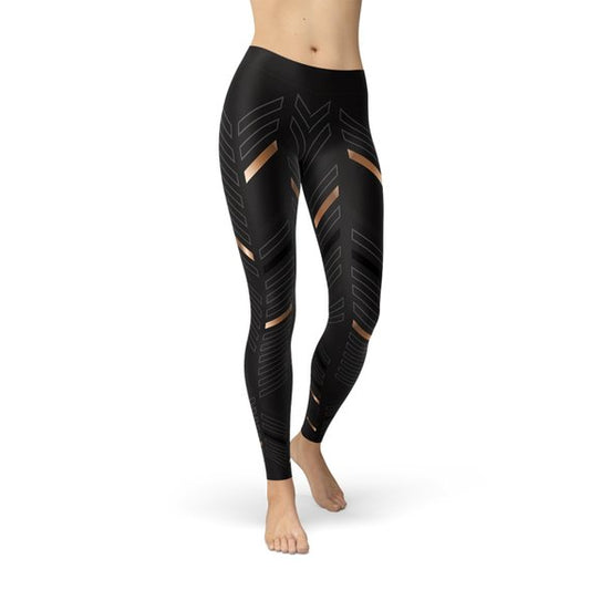 Womens Sports Stripes Black Leggings - Aurein